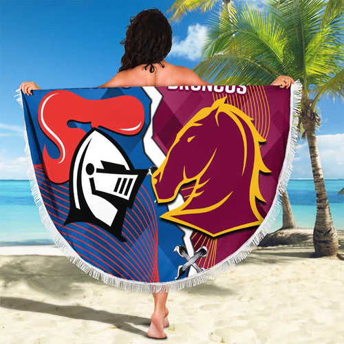 Custom Broncos And Knights Rugby Beach Blanket Dynamic Version