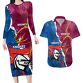 Custom Broncos And Knights Rugby Couples Matching Long Sleeve Bodycon Dress and Hawaiian Shirt Dynamic Version
