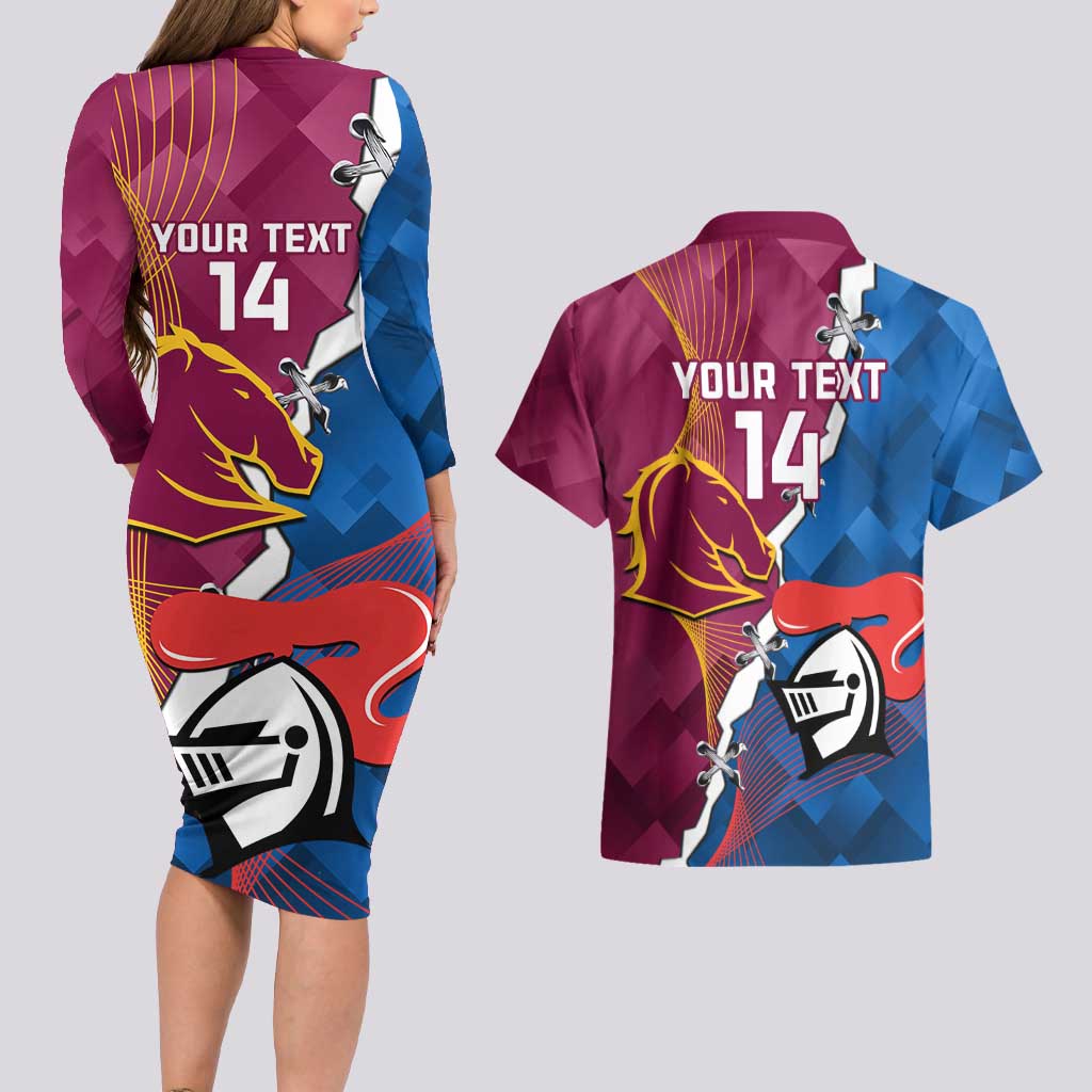 Custom Broncos And Knights Rugby Couples Matching Long Sleeve Bodycon Dress and Hawaiian Shirt Dynamic Version