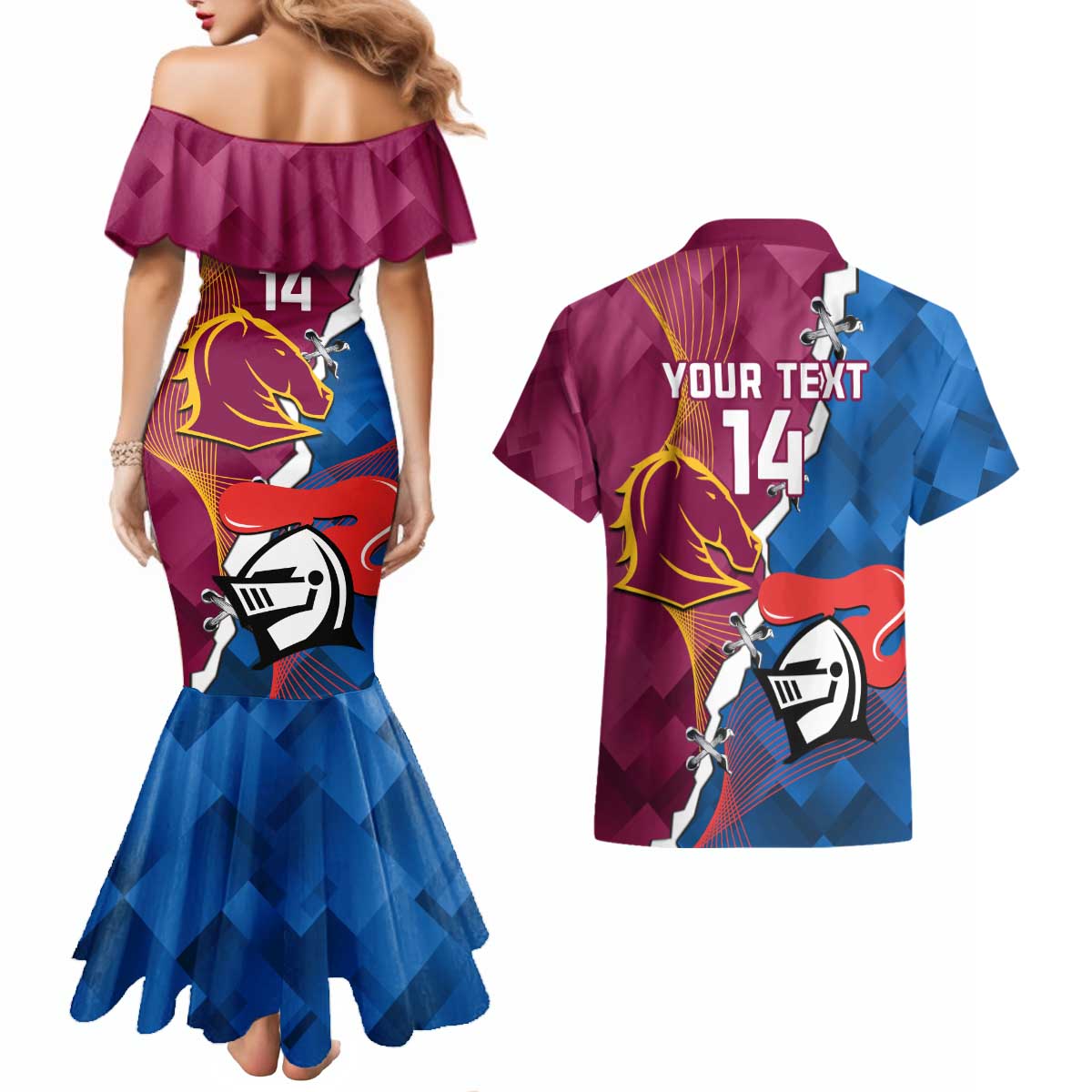 Custom Broncos And Knights Rugby Couples Matching Mermaid Dress and Hawaiian Shirt Dynamic Version