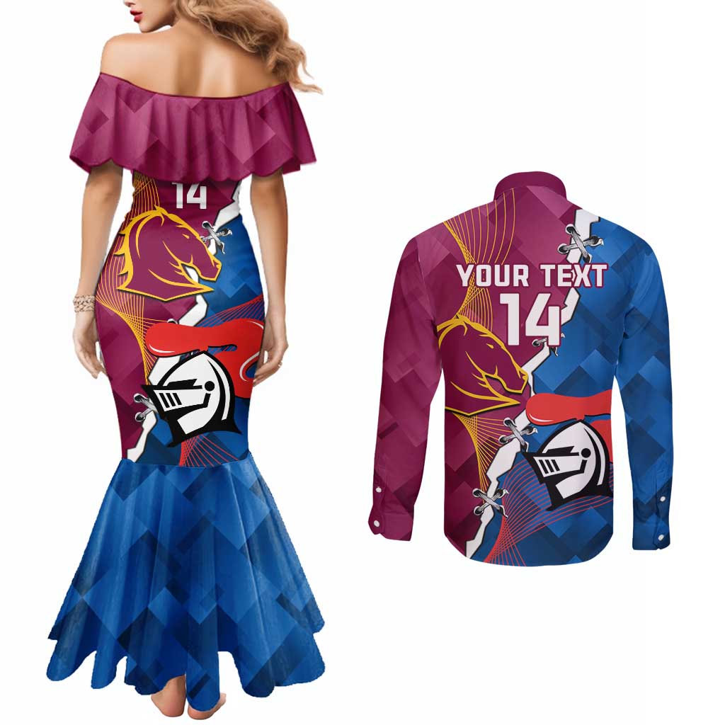 Custom Broncos And Knights Rugby Couples Matching Mermaid Dress and Long Sleeve Button Shirt Dynamic Version