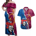Custom Broncos And Knights Rugby Couples Matching Off Shoulder Maxi Dress and Hawaiian Shirt Dynamic Version