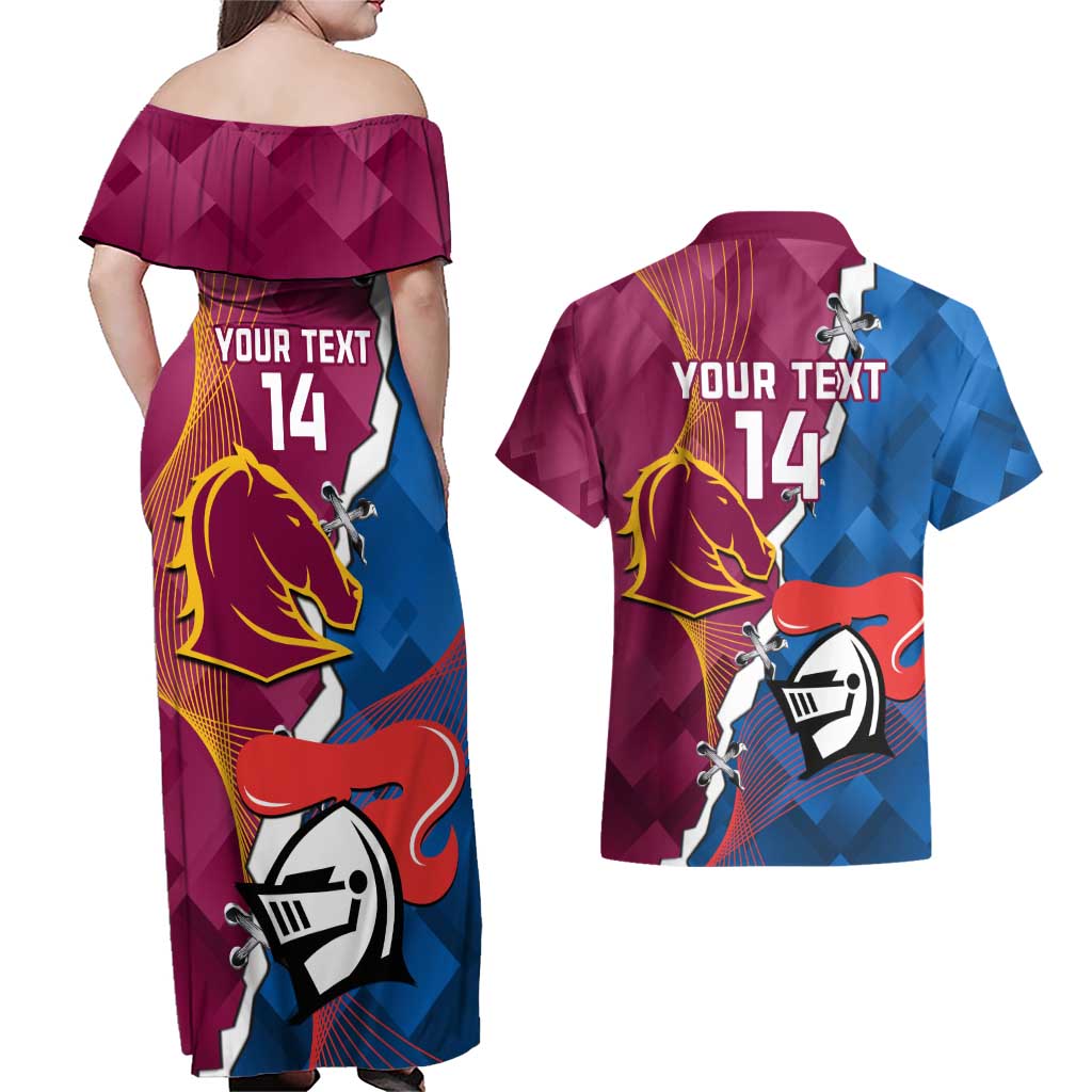 Custom Broncos And Knights Rugby Couples Matching Off Shoulder Maxi Dress and Hawaiian Shirt Dynamic Version