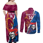 Custom Broncos And Knights Rugby Couples Matching Off Shoulder Maxi Dress and Long Sleeve Button Shirt Dynamic Version