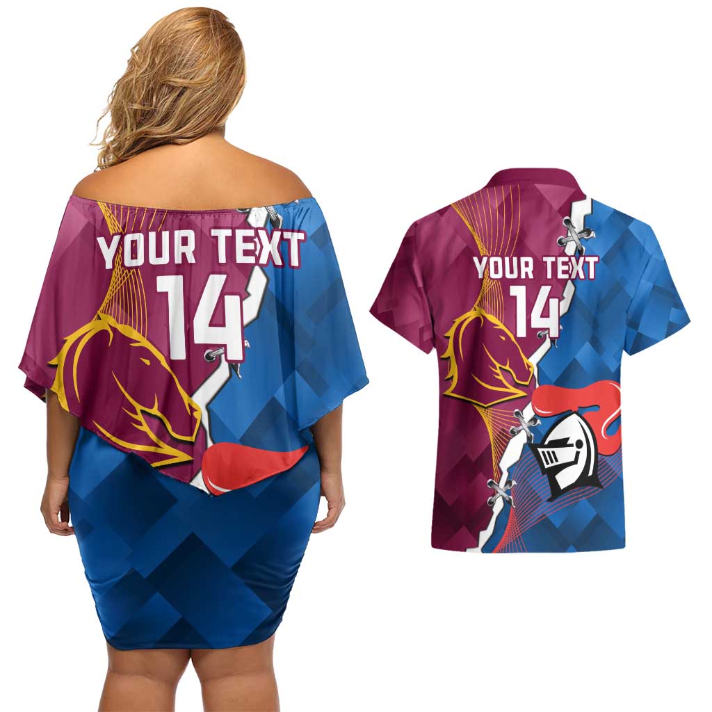 Custom Broncos And Knights Rugby Couples Matching Off Shoulder Short Dress and Hawaiian Shirt Dynamic Version