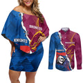 Custom Broncos And Knights Rugby Couples Matching Off Shoulder Short Dress and Long Sleeve Button Shirt Dynamic Version