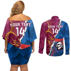 Custom Broncos And Knights Rugby Couples Matching Off Shoulder Short Dress and Long Sleeve Button Shirt Dynamic Version