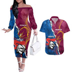 Custom Broncos And Knights Rugby Couples Matching Off The Shoulder Long Sleeve Dress and Hawaiian Shirt Dynamic Version