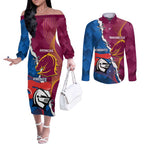 Custom Broncos And Knights Rugby Couples Matching Off The Shoulder Long Sleeve Dress and Long Sleeve Button Shirt Dynamic Version