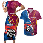 Custom Broncos And Knights Rugby Couples Matching Short Sleeve Bodycon Dress and Hawaiian Shirt Dynamic Version