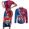 Custom Broncos And Knights Rugby Couples Matching Short Sleeve Bodycon Dress and Long Sleeve Button Shirt Dynamic Version