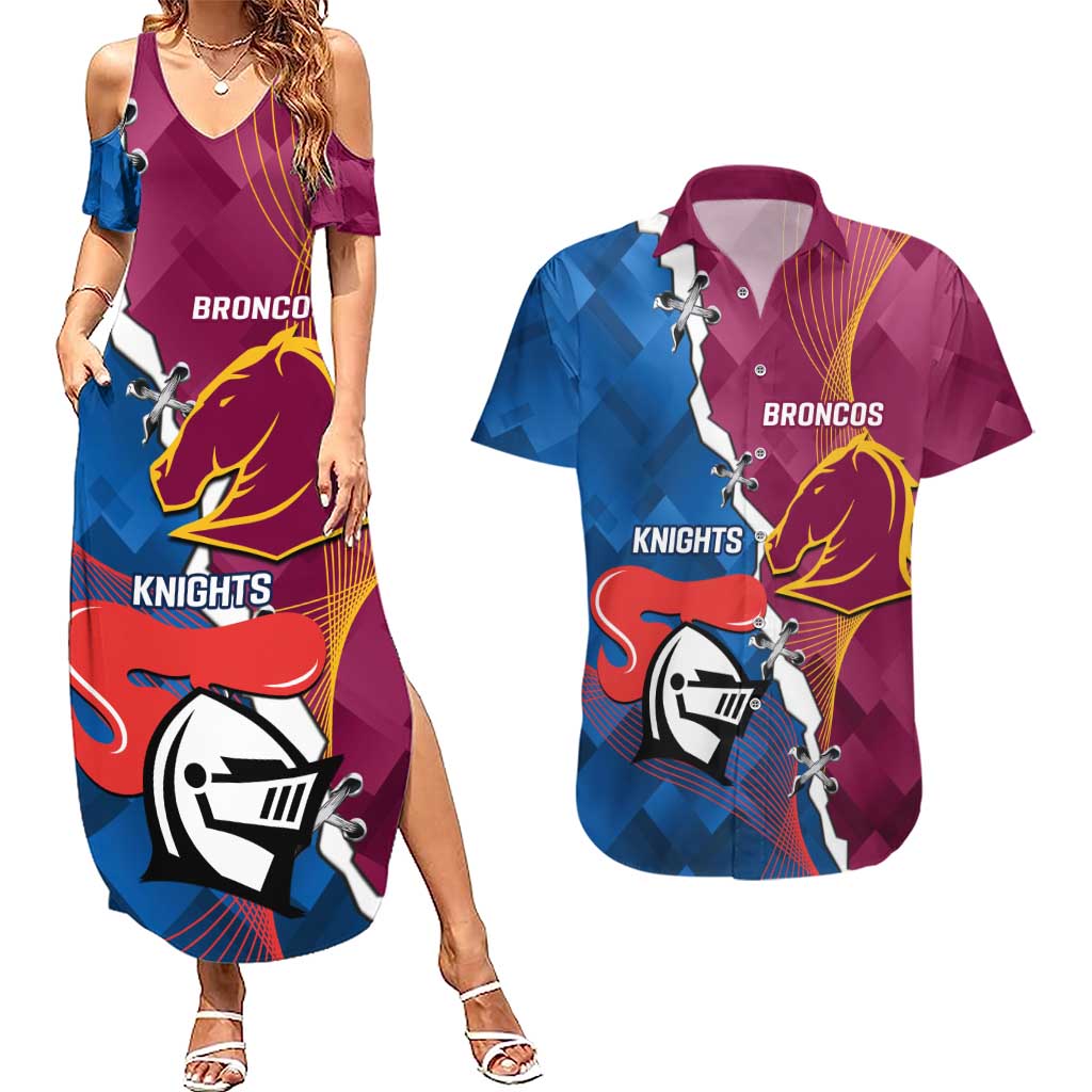 Custom Broncos And Knights Rugby Couples Matching Summer Maxi Dress and Hawaiian Shirt Dynamic Version