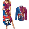 Custom Broncos And Knights Rugby Couples Matching Summer Maxi Dress and Long Sleeve Button Shirt Dynamic Version