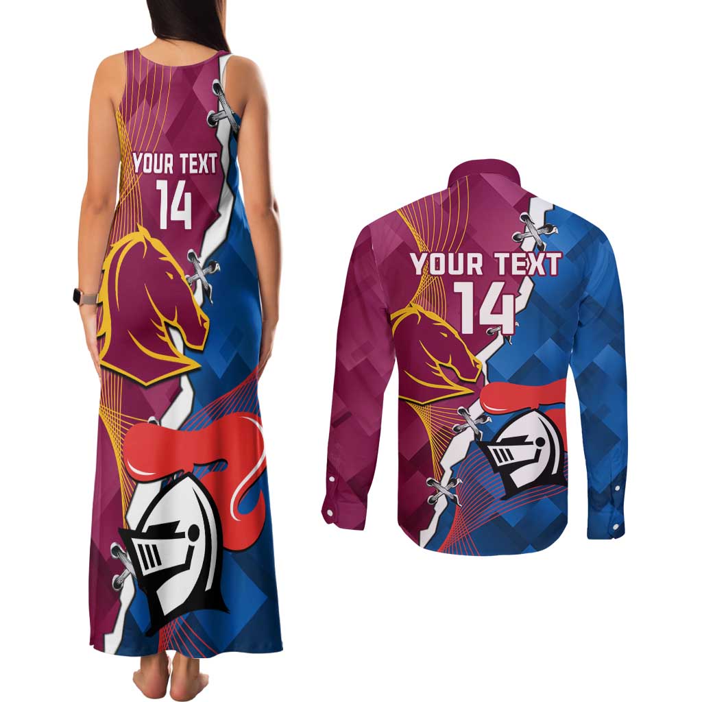 Custom Broncos And Knights Rugby Couples Matching Tank Maxi Dress and Long Sleeve Button Shirt Dynamic Version