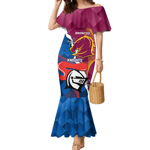 Custom Broncos And Knights Rugby Family Matching Mermaid Dress and Hawaiian Shirt Dynamic Version