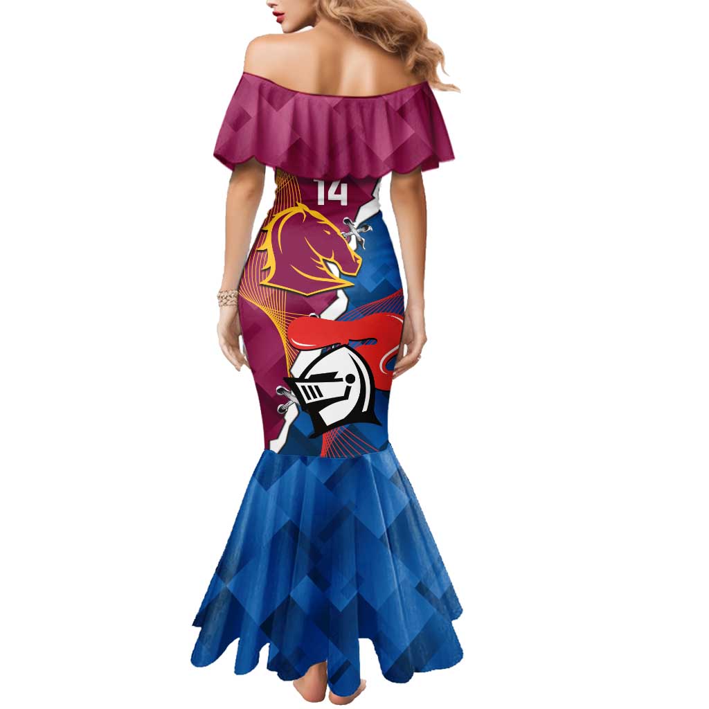 Custom Broncos And Knights Rugby Family Matching Mermaid Dress and Hawaiian Shirt Dynamic Version