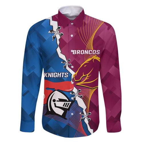 Custom Broncos And Knights Rugby Family Matching Off The Shoulder Long Sleeve Dress and Hawaiian Shirt Dynamic Version