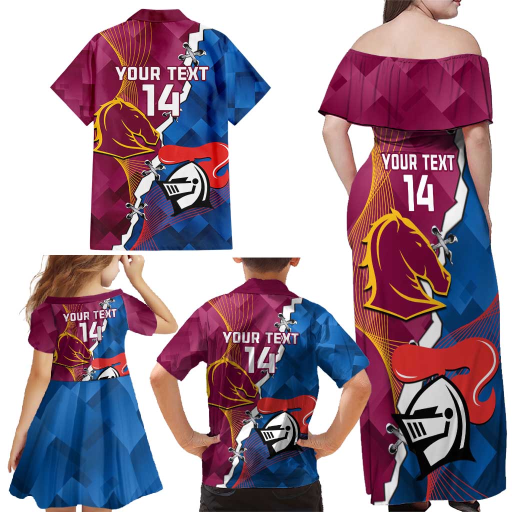 Custom Broncos And Knights Rugby Family Matching Off Shoulder Maxi Dress and Hawaiian Shirt Dynamic Version