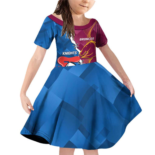 Custom Broncos And Knights Rugby Family Matching Off Shoulder Short Dress and Hawaiian Shirt Dynamic Version