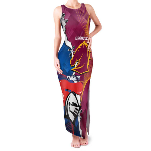 Custom Broncos And Knights Rugby Family Matching Tank Maxi Dress and Hawaiian Shirt Dynamic Version
