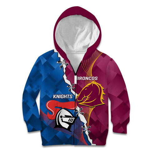 Custom Broncos And Knights Rugby Kid Hoodie Dynamic Version