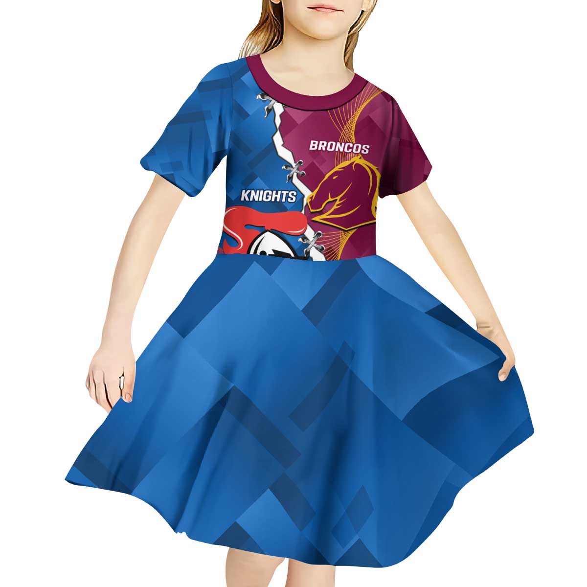 Custom Broncos And Knights Rugby Kid Short Sleeve Dress Dynamic Version