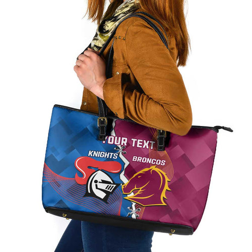 Custom Broncos And Knights Rugby Leather Tote Bag Dynamic Version