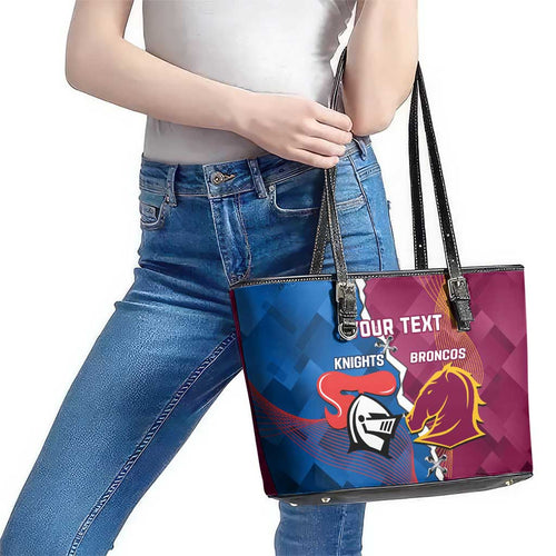 Custom Broncos And Knights Rugby Leather Tote Bag Dynamic Version