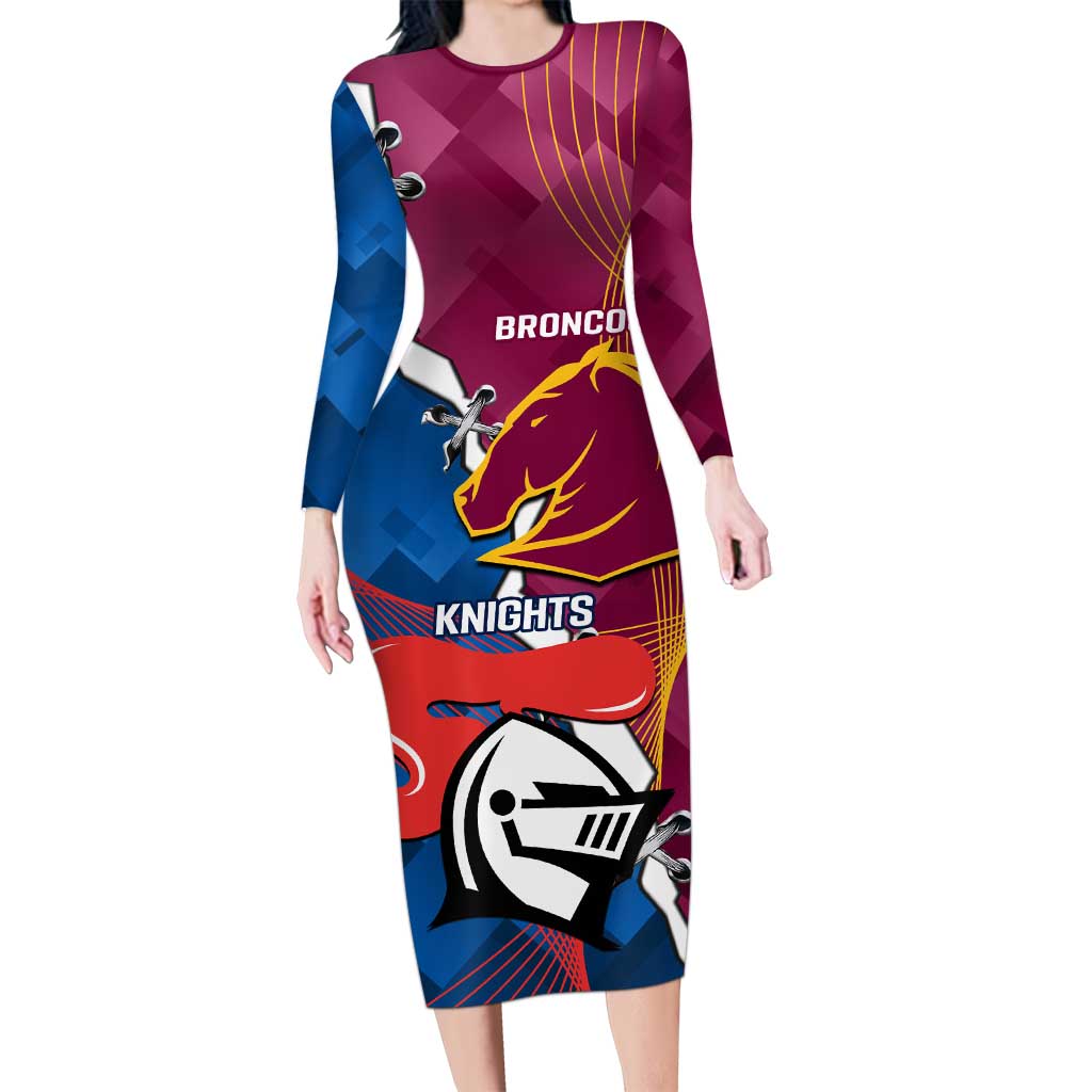 Custom Broncos And Knights Rugby Long Sleeve Bodycon Dress Dynamic Version