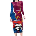 Custom Broncos And Knights Rugby Long Sleeve Bodycon Dress Dynamic Version