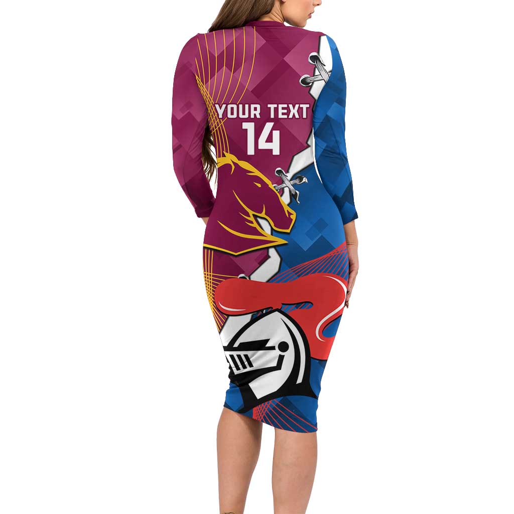 Custom Broncos And Knights Rugby Long Sleeve Bodycon Dress Dynamic Version