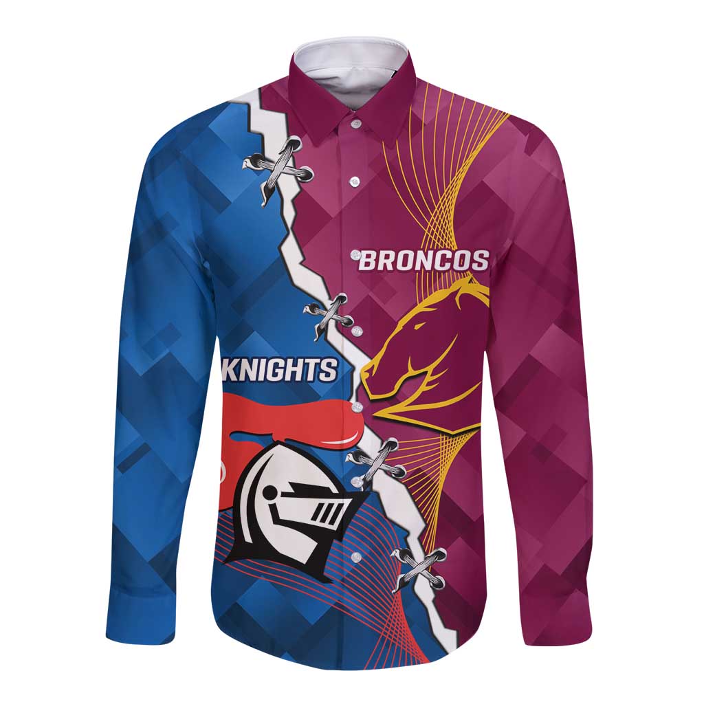 Custom Broncos And Knights Rugby Long Sleeve Button Shirt Dynamic Version