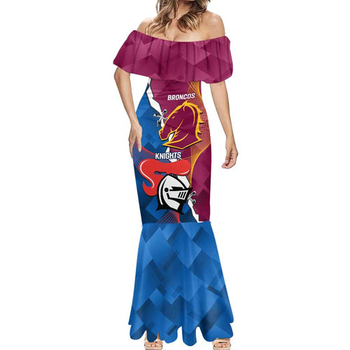 Custom Broncos And Knights Rugby Mermaid Dress Dynamic Version