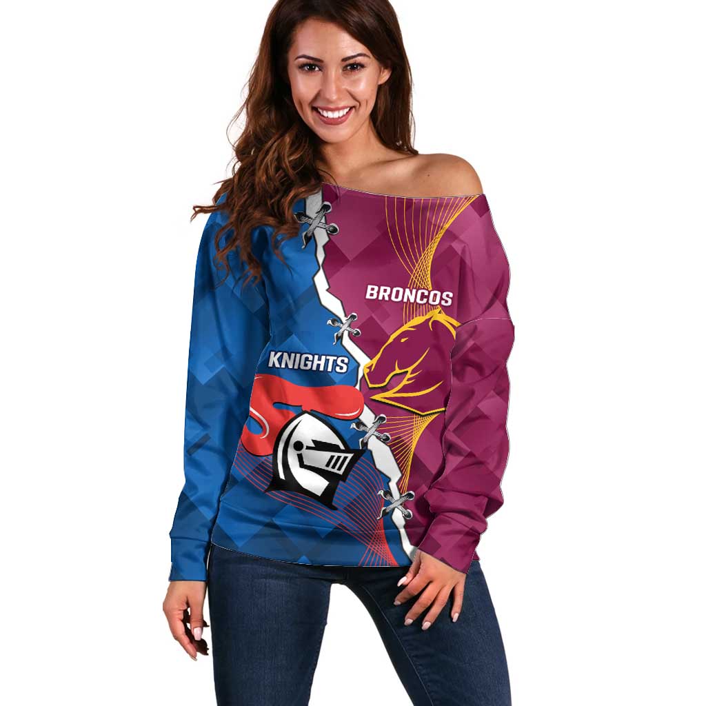 Custom Broncos And Knights Rugby Off Shoulder Sweater Dynamic Version