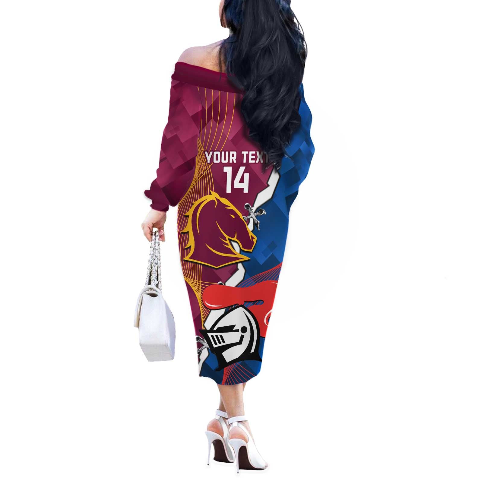 Custom Broncos And Knights Rugby Off The Shoulder Long Sleeve Dress Dynamic Version