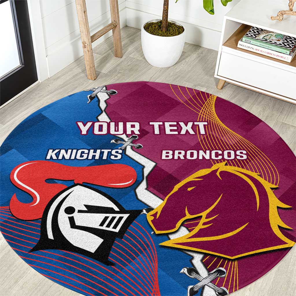 Custom Broncos And Knights Rugby Round Carpet Dynamic Version