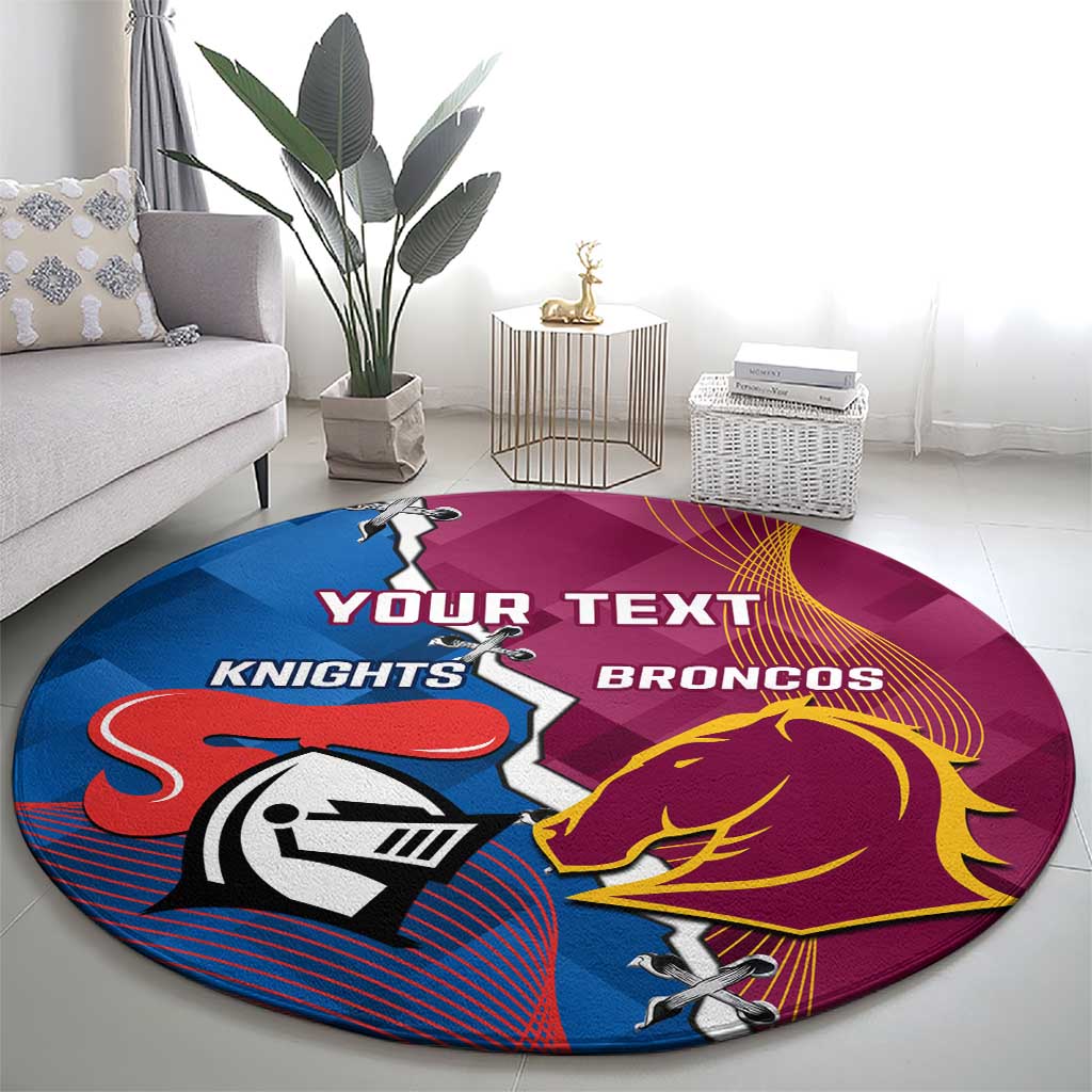 Custom Broncos And Knights Rugby Round Carpet Dynamic Version
