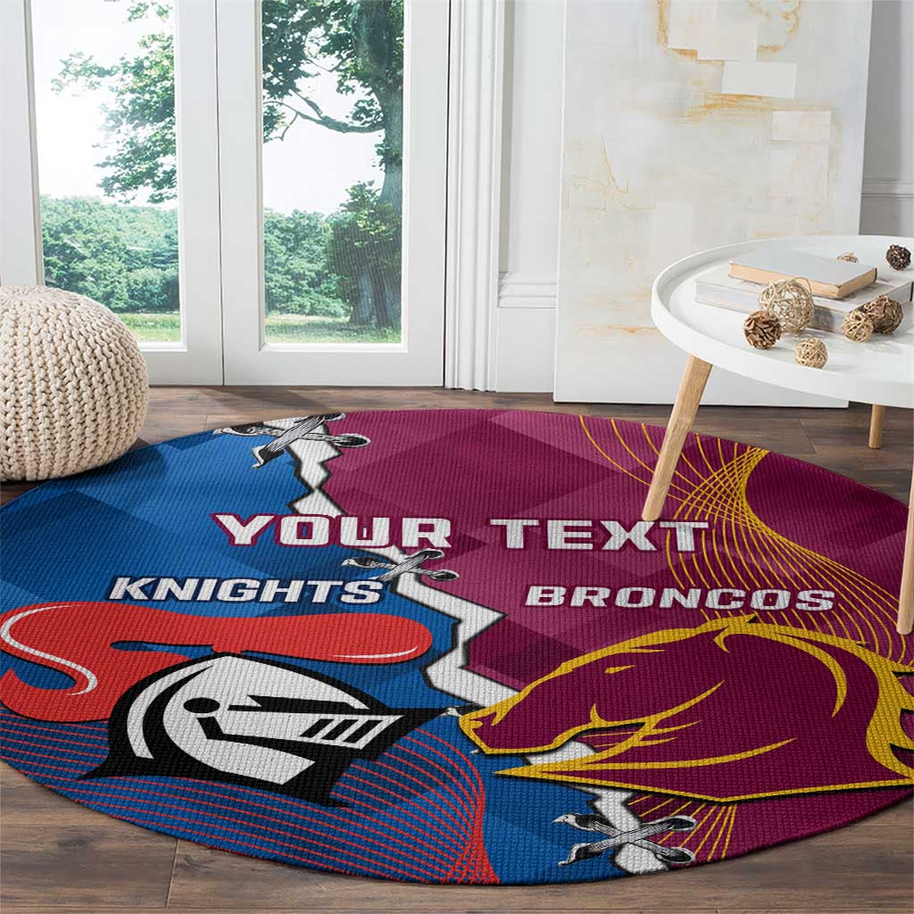 Custom Broncos And Knights Rugby Round Carpet Dynamic Version