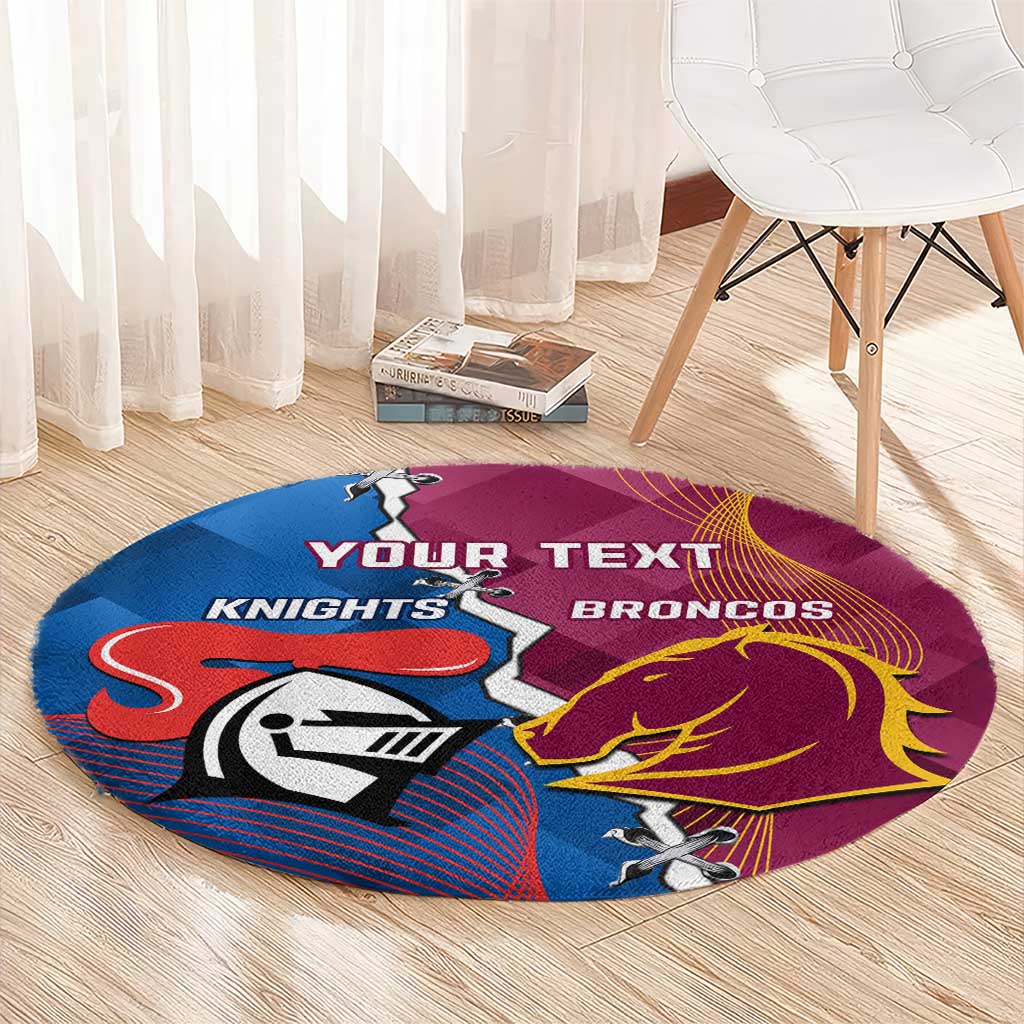 Custom Broncos And Knights Rugby Round Carpet Dynamic Version