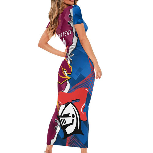 Custom Broncos And Knights Rugby Short Sleeve Bodycon Dress Dynamic Version