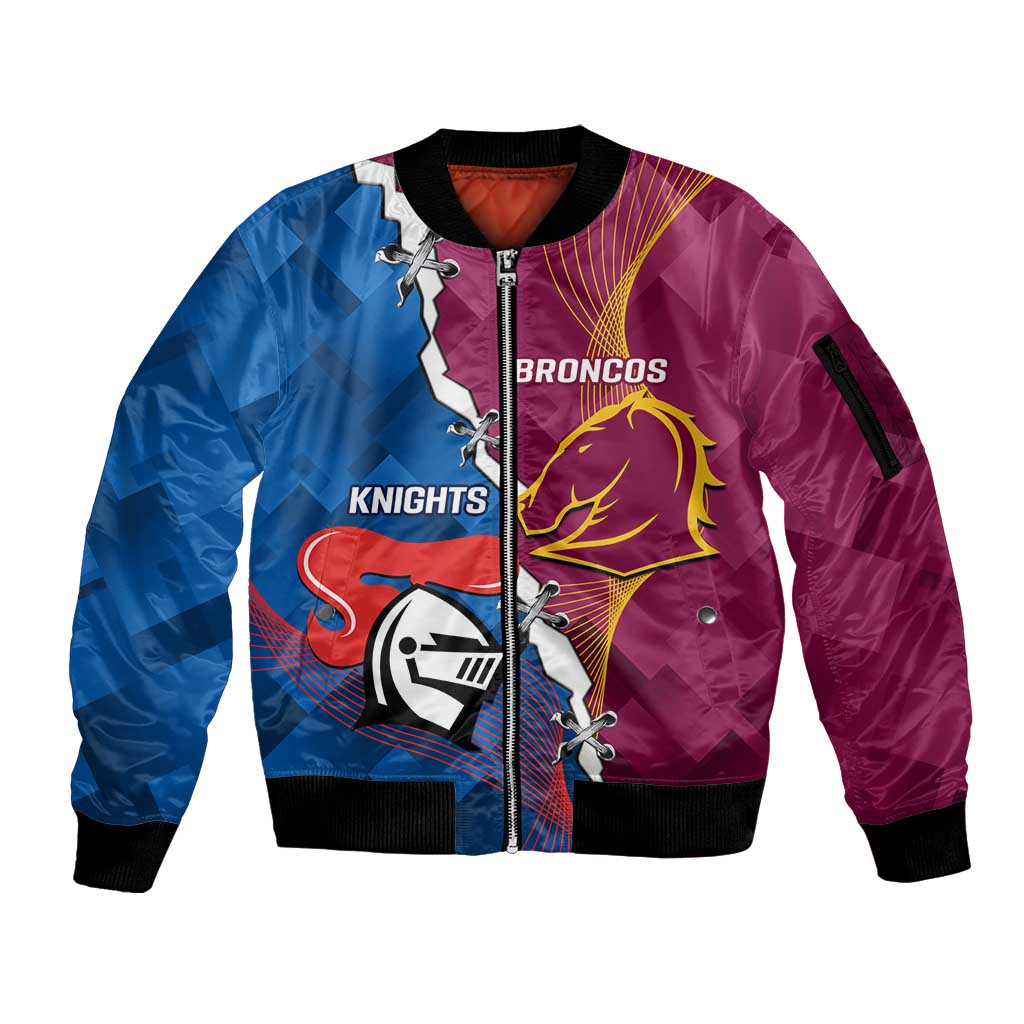 Custom Broncos And Knights Rugby Sleeve Zip Bomber Jacket Dynamic Version