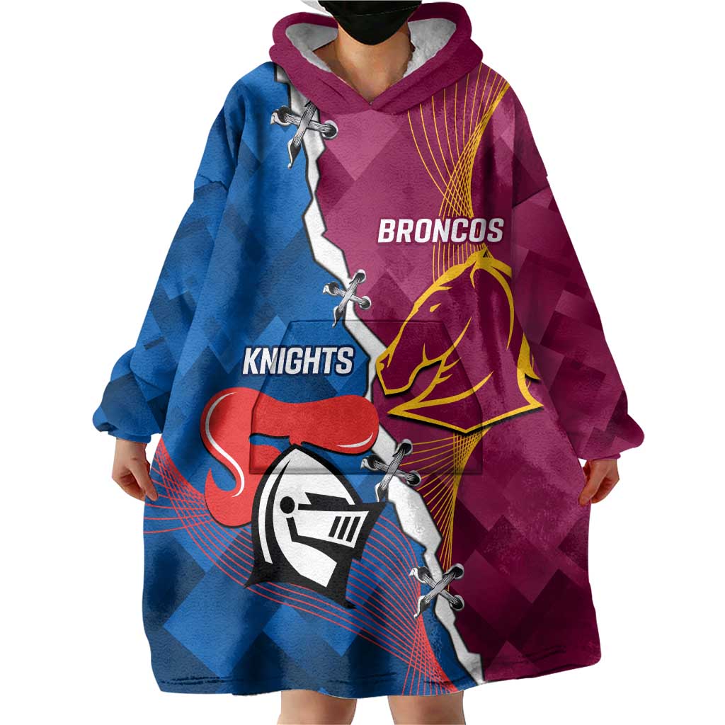 Custom Broncos And Knights Rugby Wearable Blanket Hoodie Dynamic Version