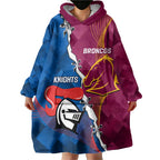 Custom Broncos And Knights Rugby Wearable Blanket Hoodie Dynamic Version