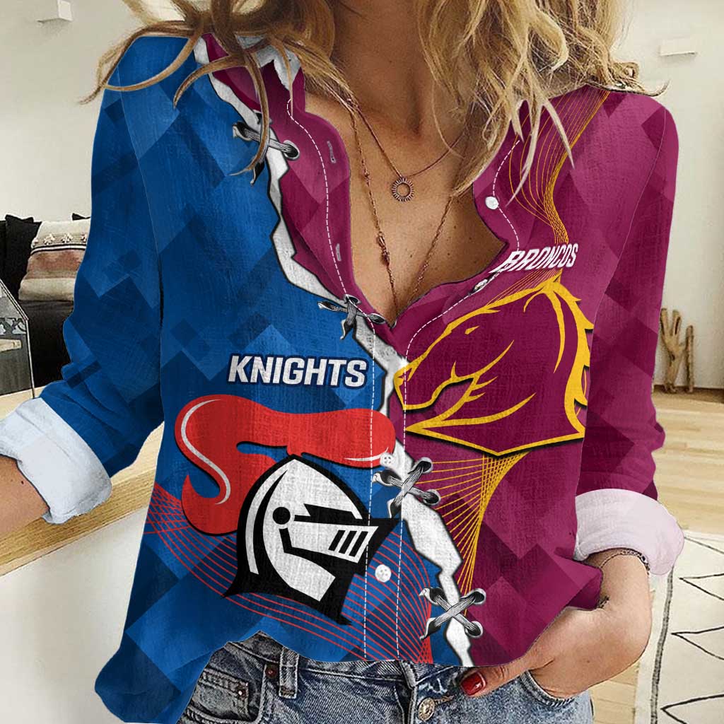 Custom Broncos And Knights Rugby Women Casual Shirt Dynamic Version