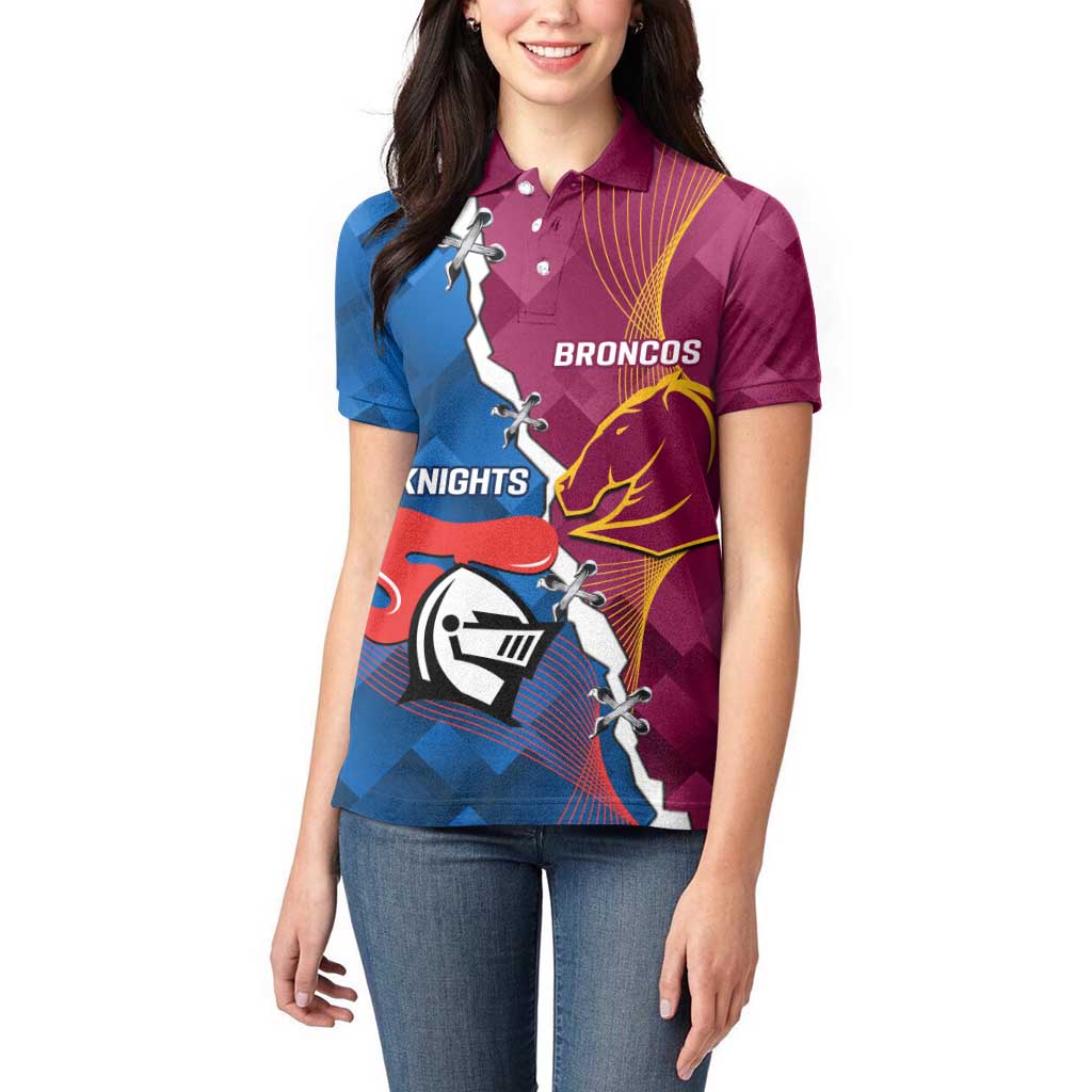 Custom Broncos And Knights Rugby Women Polo Shirt Dynamic Version