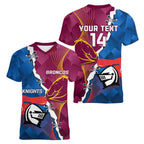 Custom Broncos And Knights Rugby Women V-Neck T-Shirt Dynamic Version