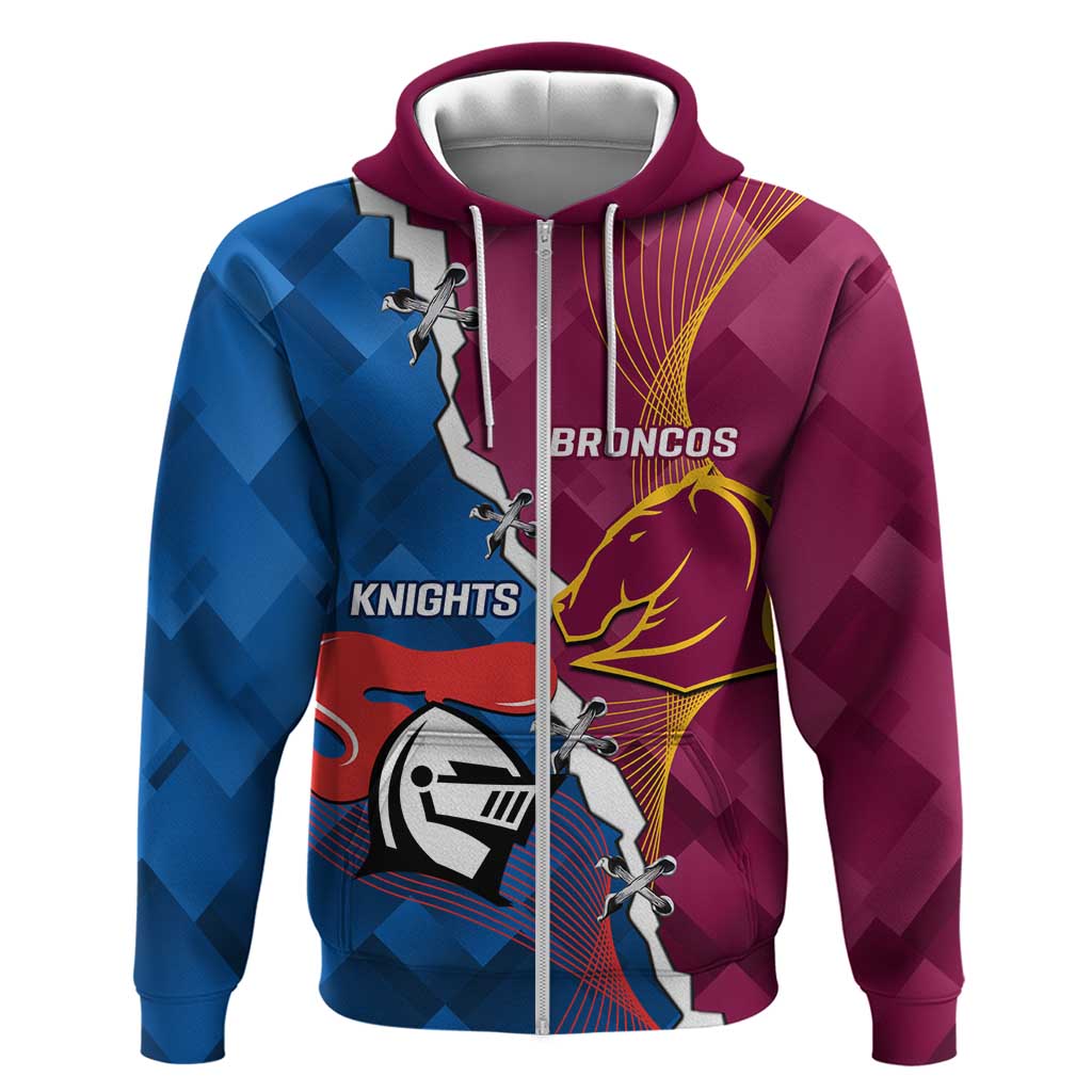 Custom Broncos And Knights Rugby Zip Hoodie Dynamic Version