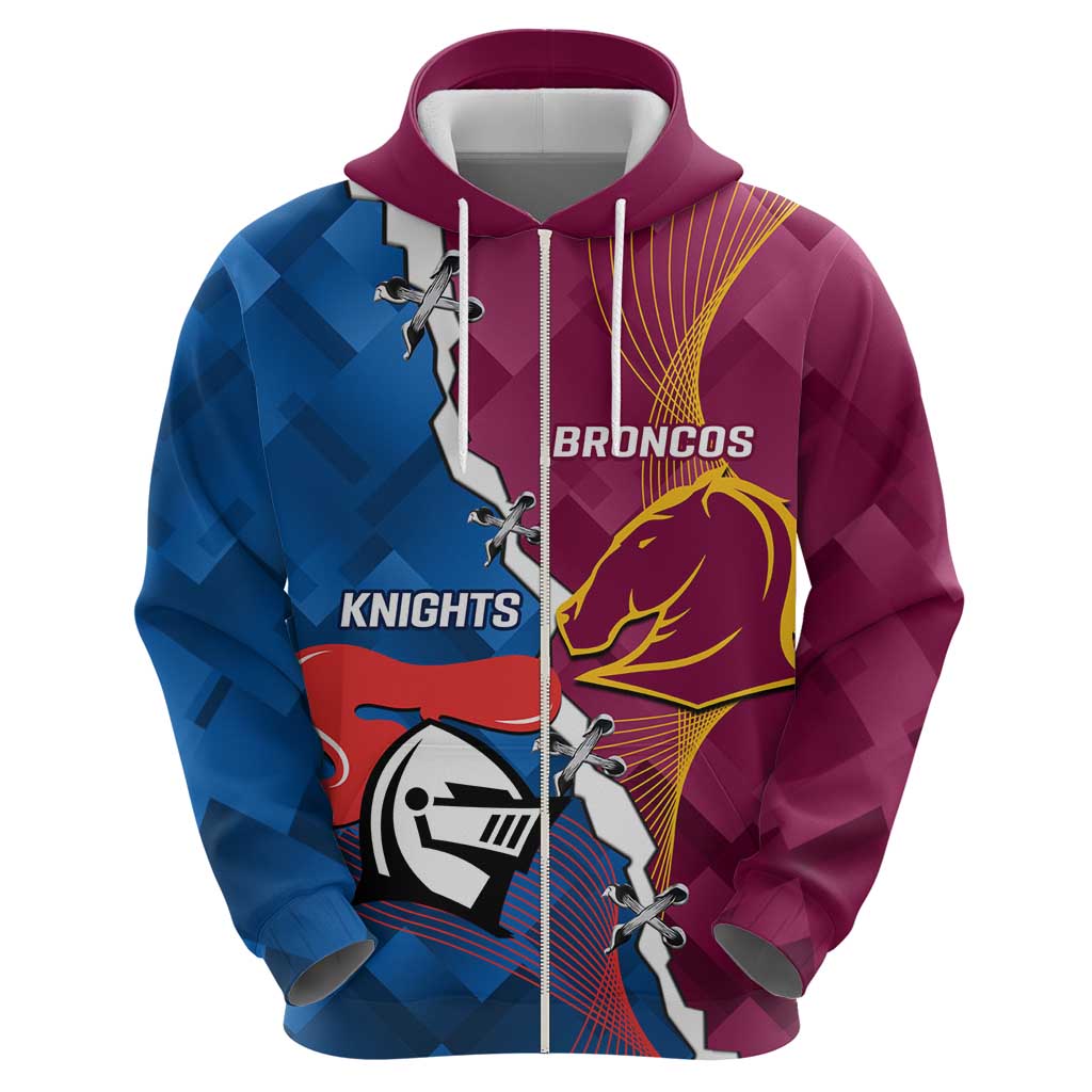 Custom Broncos And Knights Rugby Zip Hoodie Dynamic Version