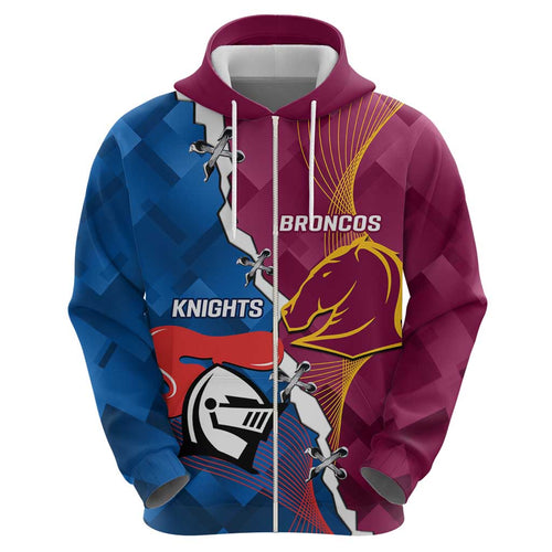 Custom Broncos And Knights Rugby Zip Hoodie Dynamic Version