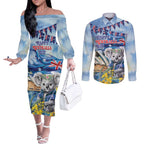 Koala Australia Day Couples Matching Off The Shoulder Long Sleeve Dress and Long Sleeve Button Shirt Proud Aussie Sydney Opera House